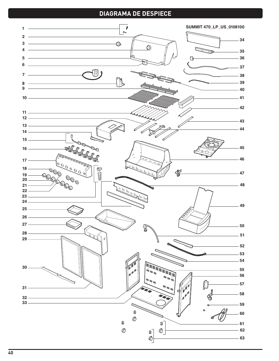 Diagrama de despiece | weber Summit E/S 470 LP User Manual | Page 40 / 110