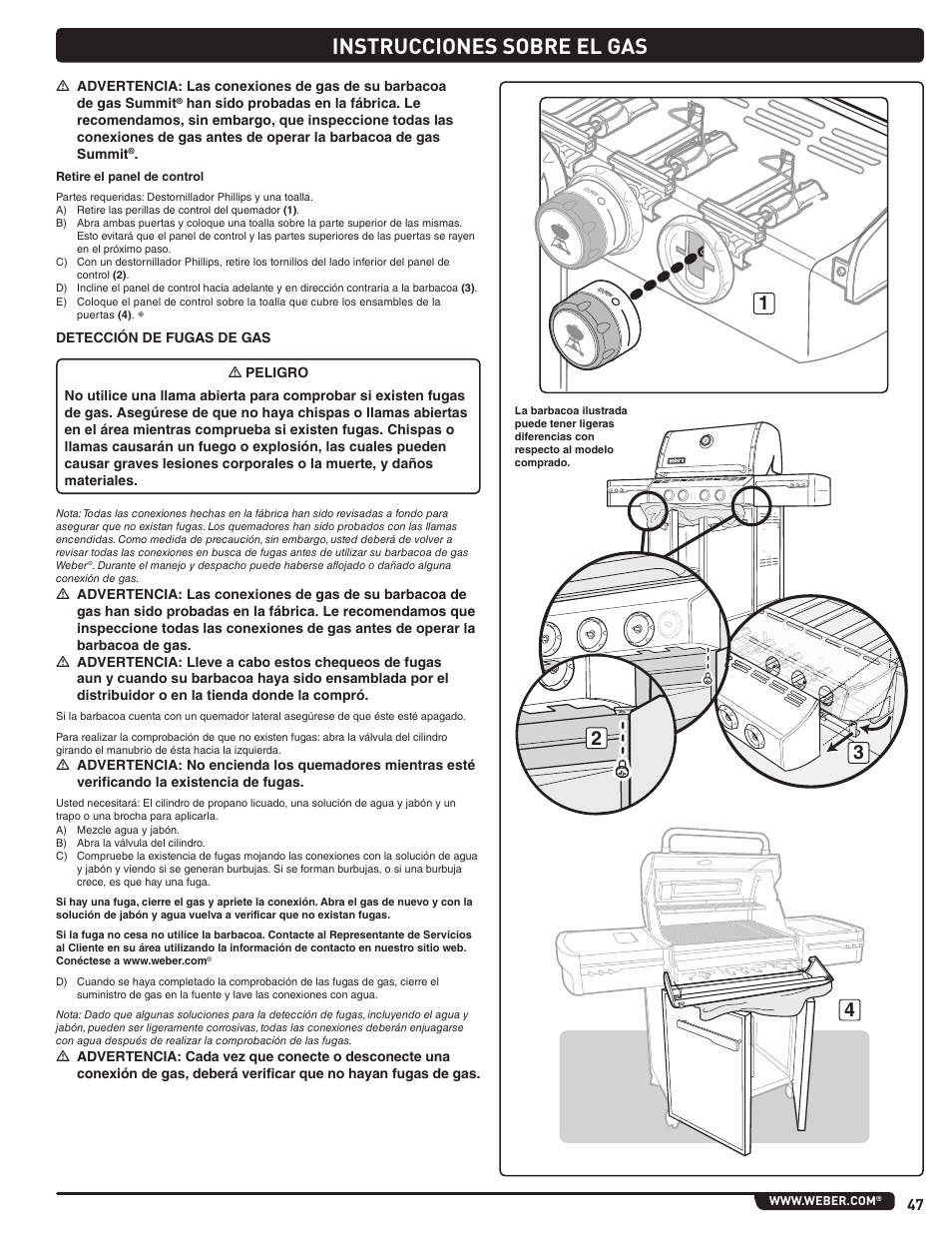 Instrucciones sobre el gas | weber Summit E/S 470 LP User Manual | Page 47 / 110