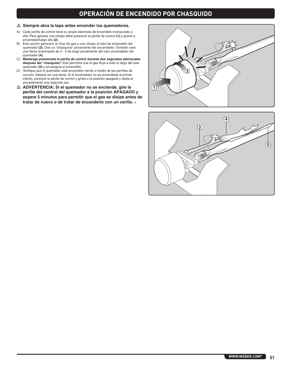 Operación de encendido por chasquido | weber Summit E/S 470 LP User Manual | Page 51 / 110