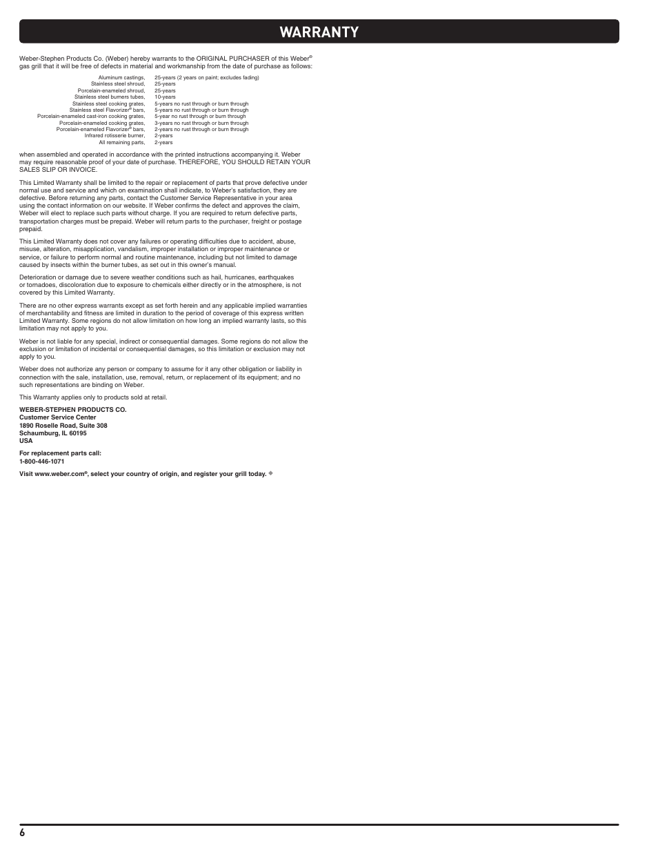 Warranty | weber Summit E/S 470 LP User Manual | Page 6 / 110