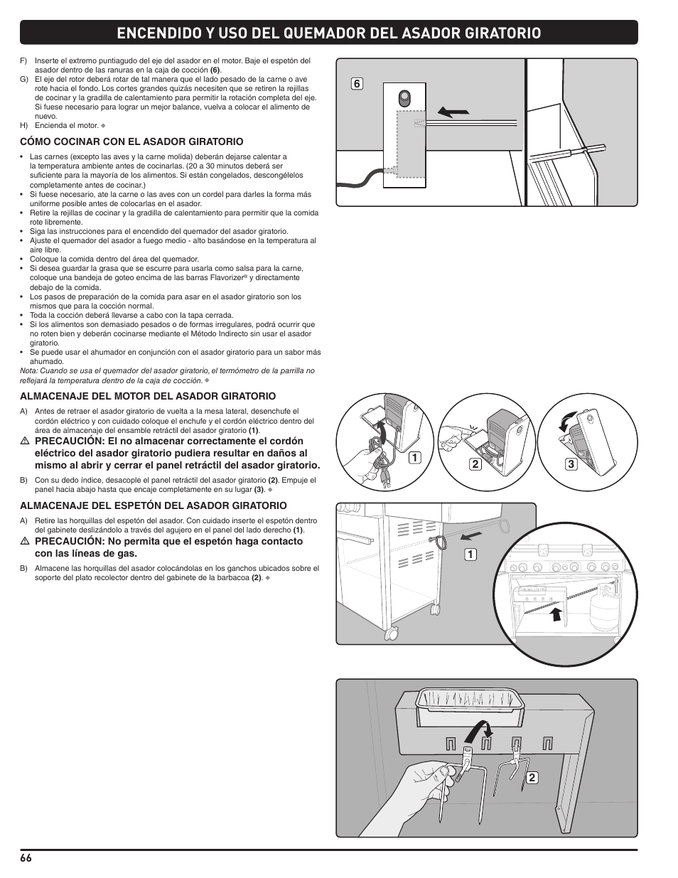 Encendido y uso del quemador del asador giratorio | weber Summit E/S 470 LP User Manual | Page 66 / 110