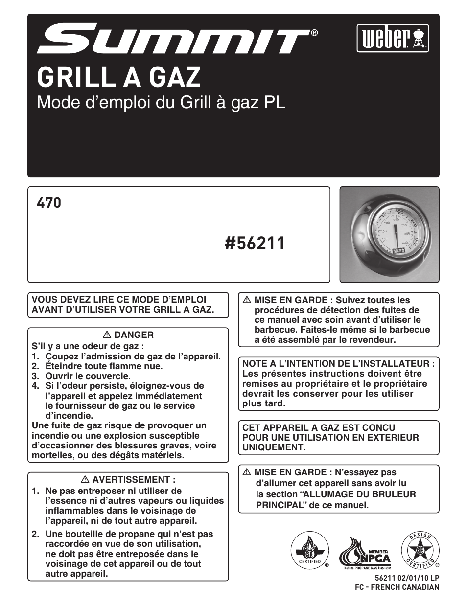 Grill a gaz, Mode d’emploi du grill à gaz pl | weber Summit E/S 470 LP User Manual | Page 73 / 110