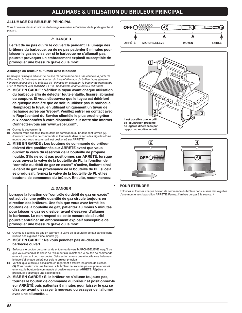 Allumage & utilisation du bruleur principal | weber Summit E/S 470 LP User Manual | Page 88 / 110