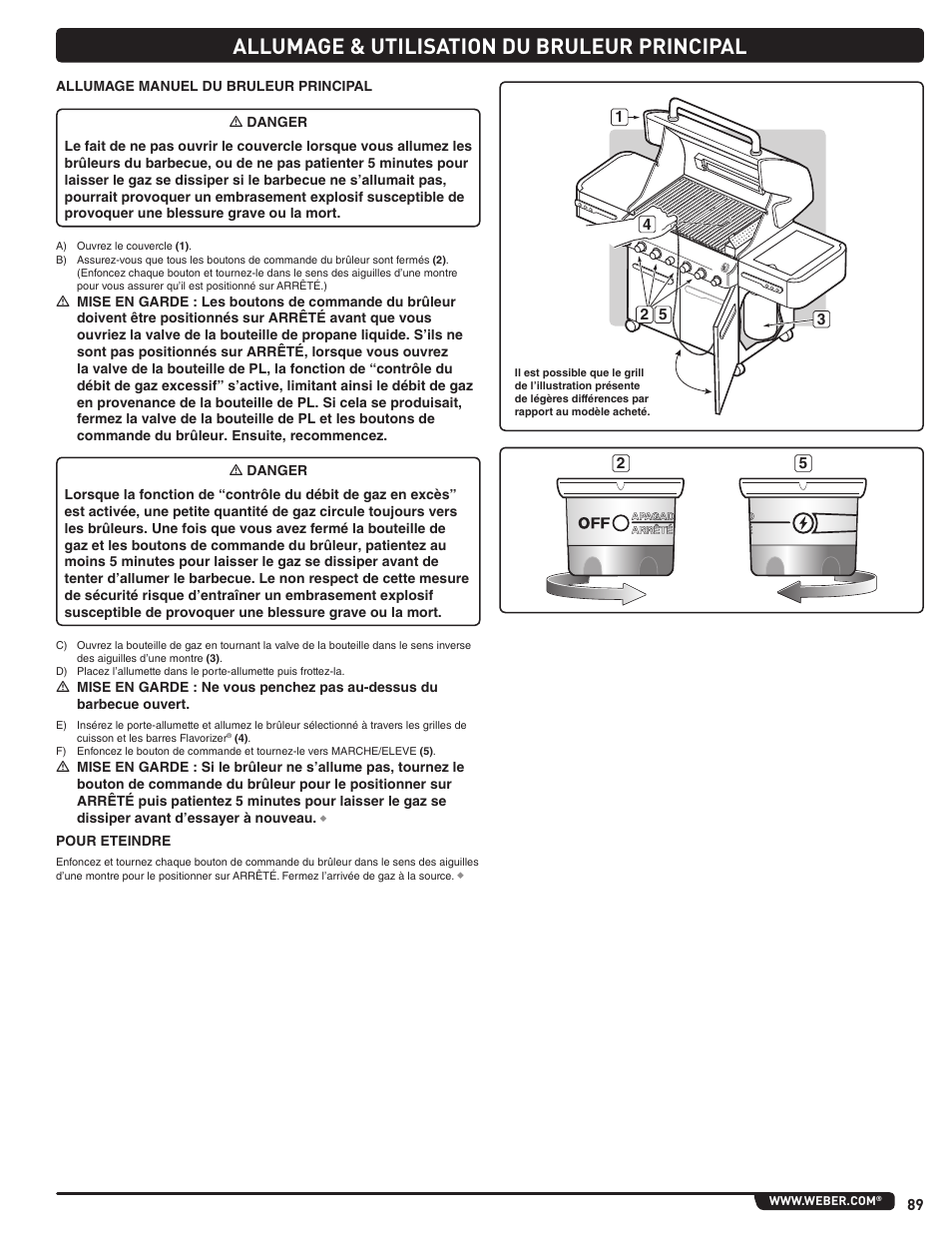 Allumage & utilisation du bruleur principal | weber Summit E/S 470 LP User Manual | Page 89 / 110