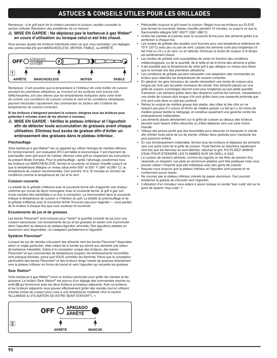 Astuces & conseils utiles pour les grillades, Arrêté apagado | weber Summit E/S 470 LP User Manual | Page 90 / 110