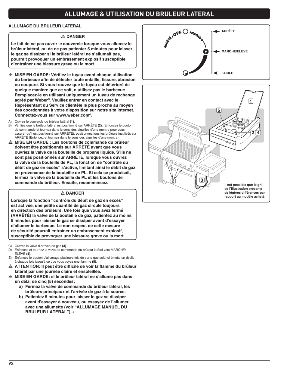 Allumage & utilisation du bruleur lateral | weber Summit E/S 470 LP User Manual | Page 92 / 110