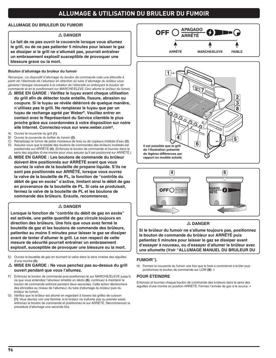 Allumage & utilisation du bruleur du fumoir | weber Summit E/S 470 LP User Manual | Page 96 / 110