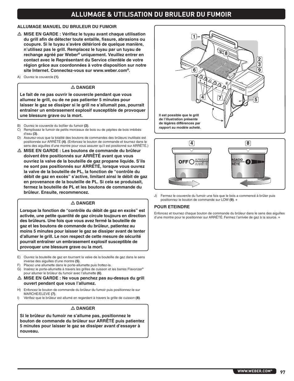 Allumage & utilisation du bruleur du fumoir | weber Summit E/S 470 LP User Manual | Page 97 / 110