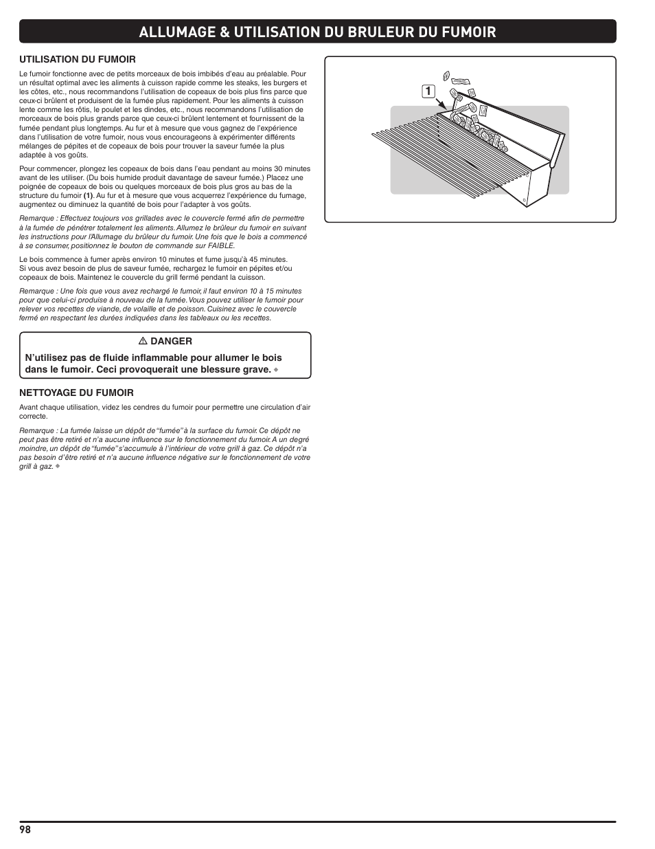 Allumage & utilisation du bruleur du fumoir | weber Summit E/S 470 LP User Manual | Page 98 / 110