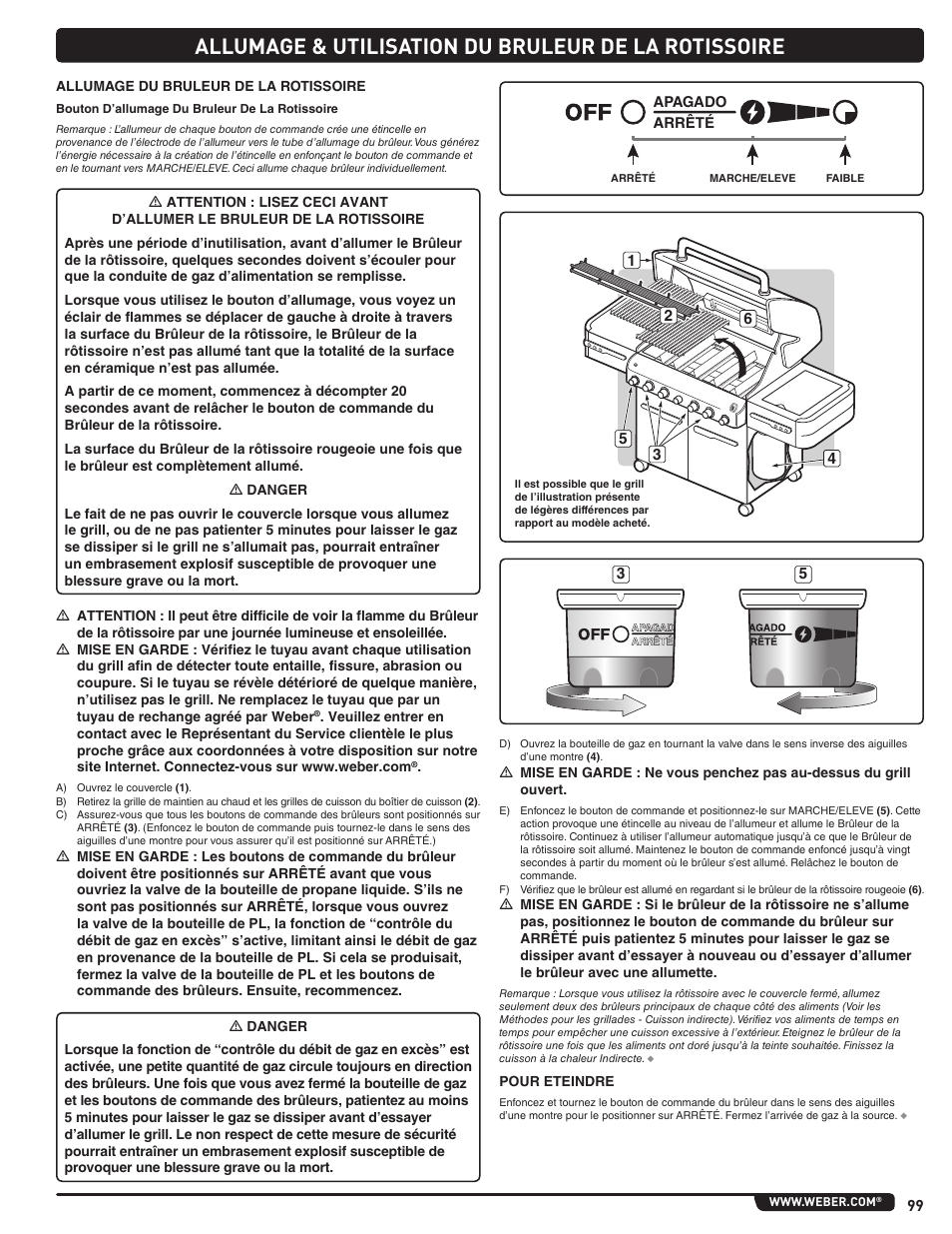 Allumage & utilisation du bruleur de la rotissoire | weber Summit E/S 470 LP User Manual | Page 99 / 110