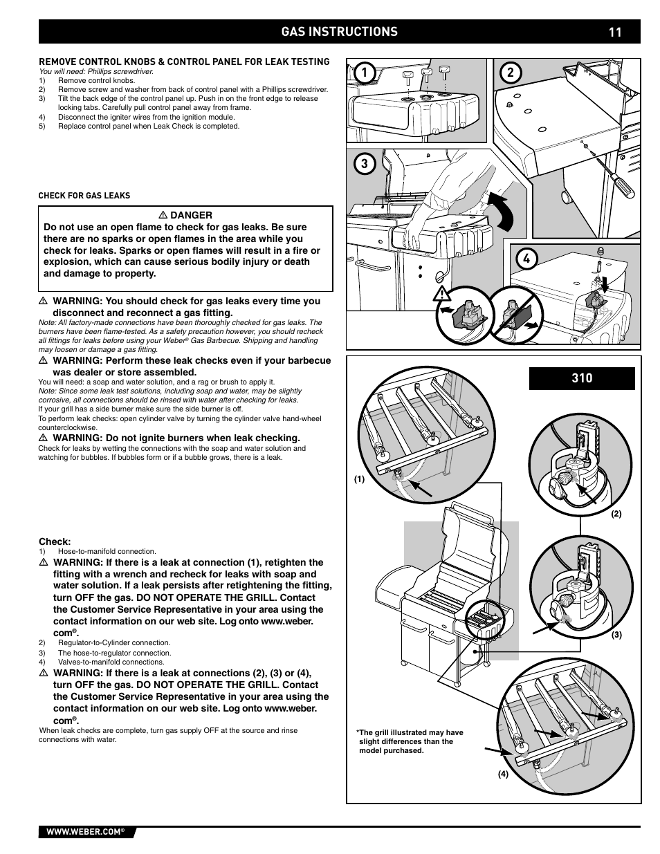 Gas instructions, Gas instructions 1 2 3 4 | weber E/S-320 User Manual | Page 11 / 56