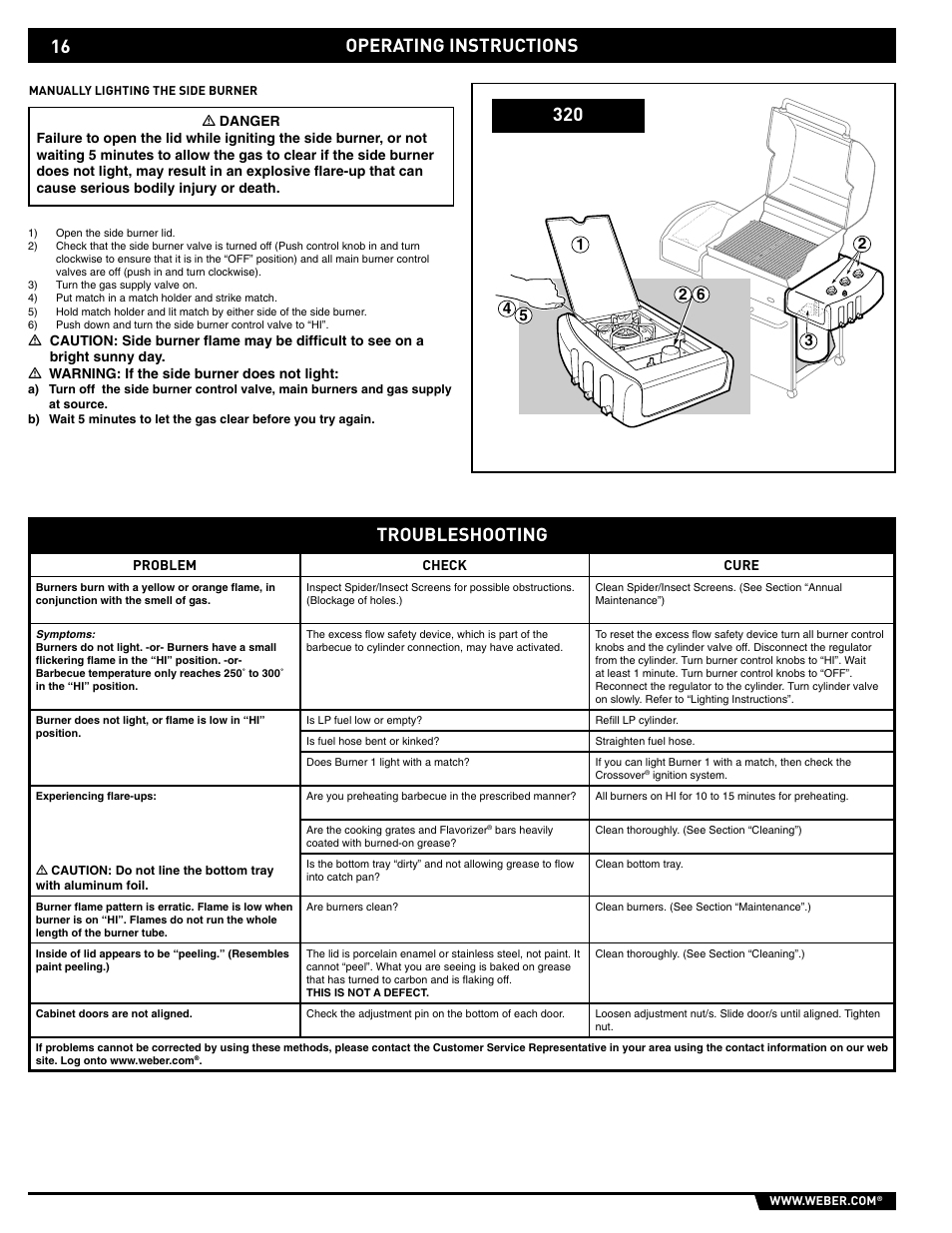 Operating instructions troubleshooting | weber E/S-320 User Manual | Page 16 / 56