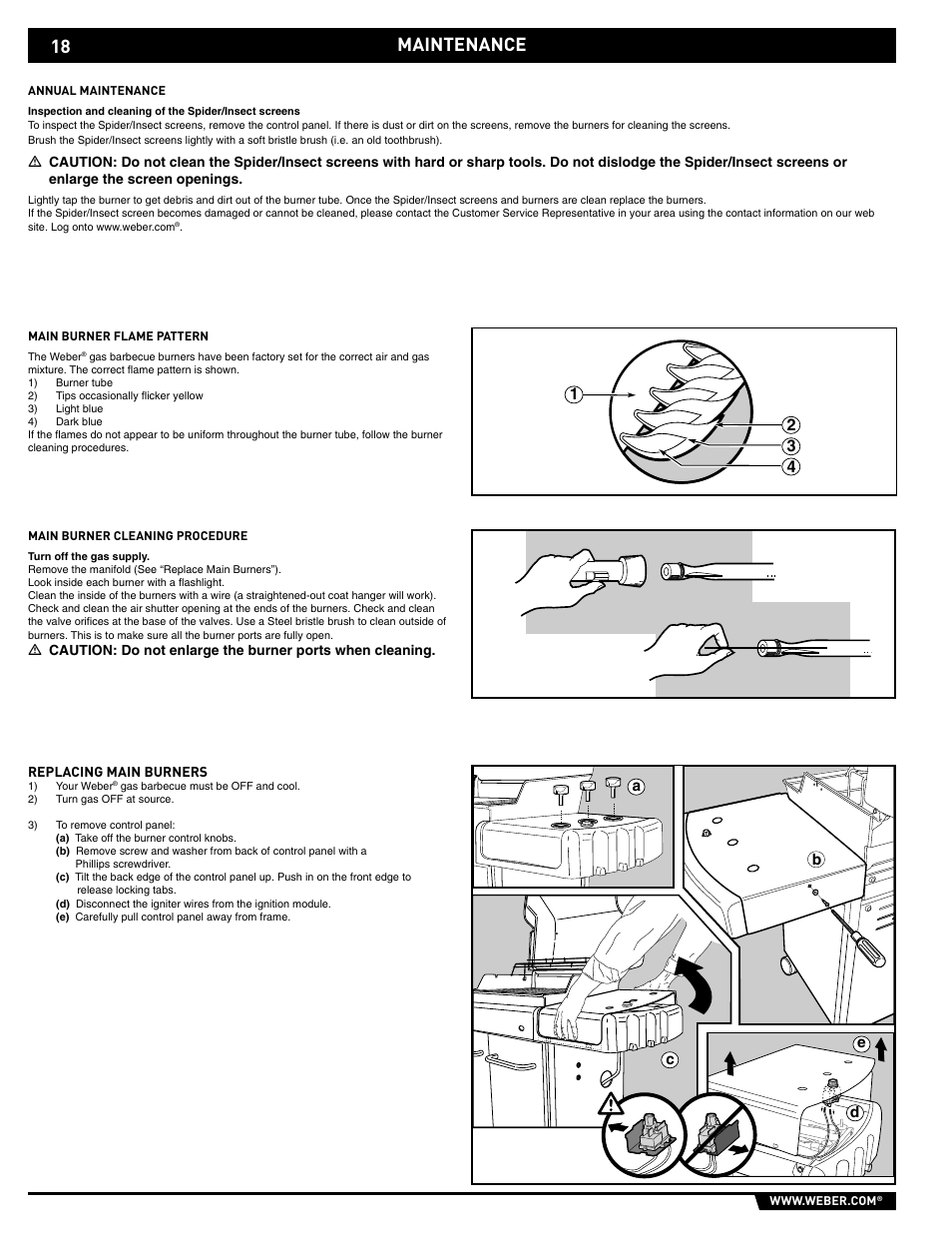 Maintenance, Ab c d e | weber E/S-320 User Manual | Page 18 / 56