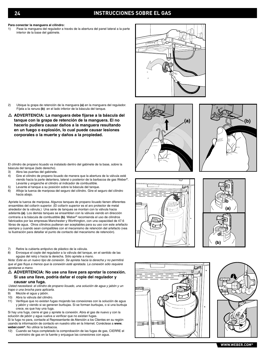 Gas instructions, Instrucciones sobre el gas | weber E/S-320 User Manual | Page 24 / 56