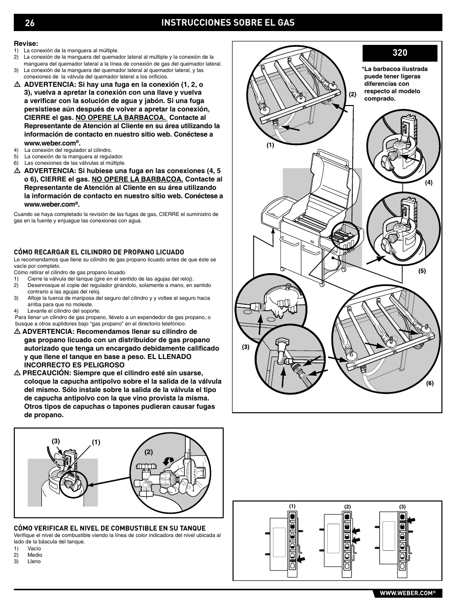 Gas instructions, Instrucciones sobre el gas 320 | weber E/S-320 User Manual | Page 26 / 56