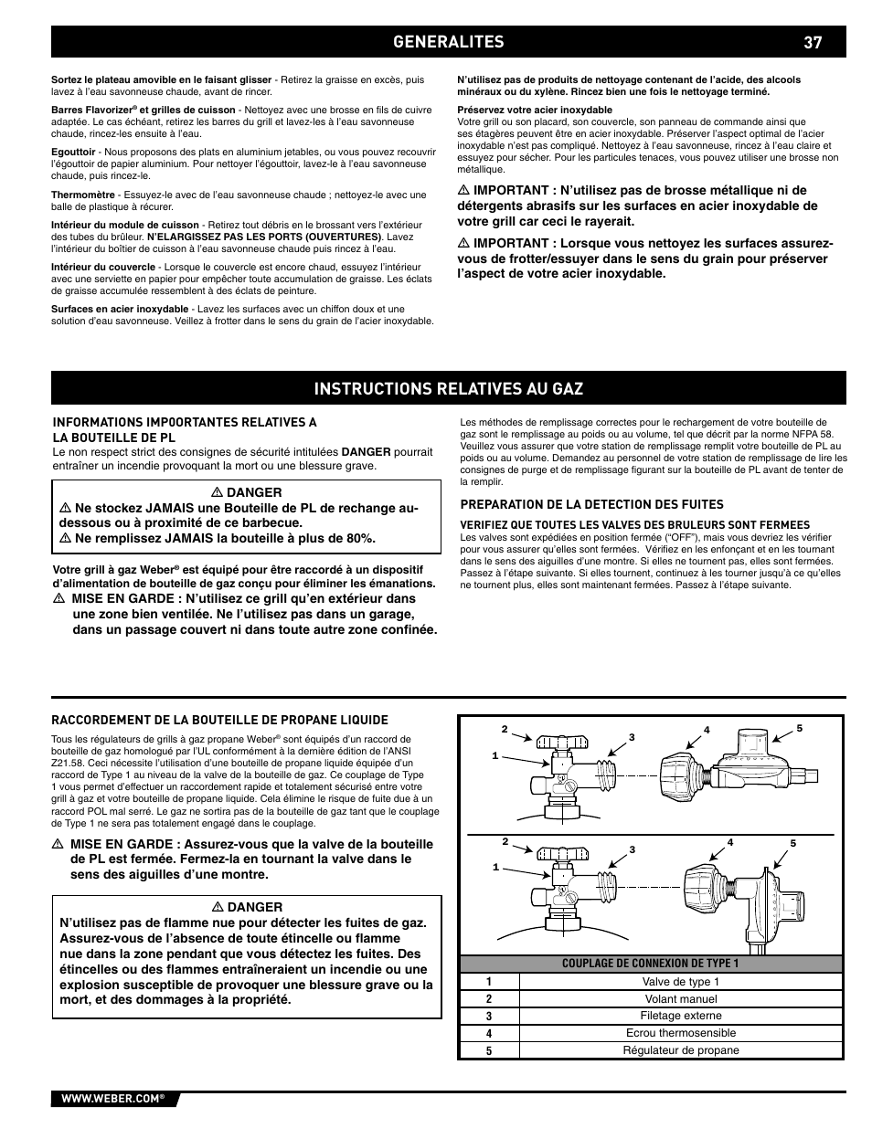 37 generalites, Instructions relatives au gaz | weber E/S-320 User Manual | Page 37 / 56
