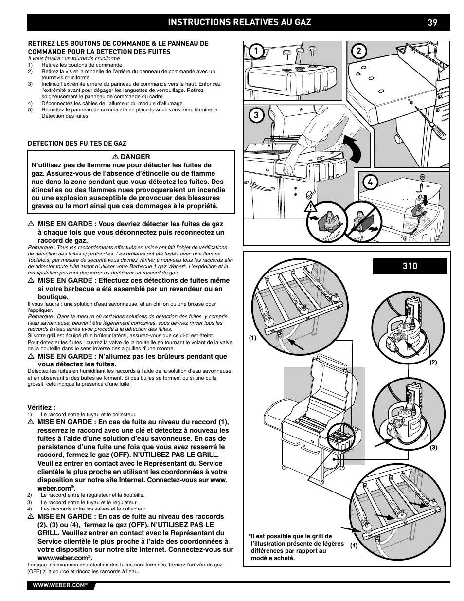 Gas instructions, Instructions relatives au gaz 1 2 3 4 | weber E/S-320 User Manual | Page 39 / 56