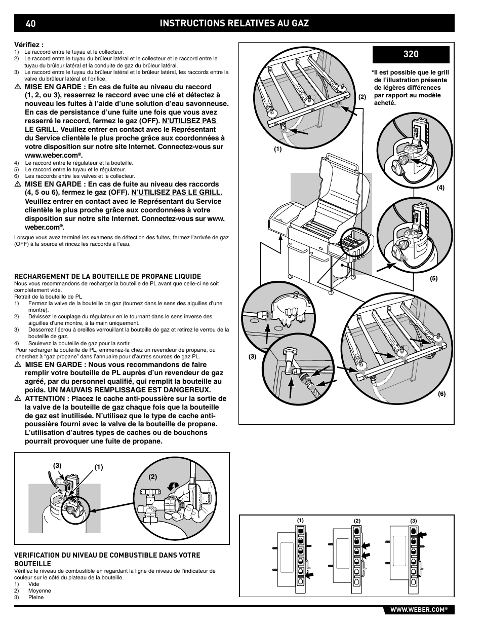 Gas instructions, Instructions relatives au gaz 320 | weber E/S-320 User Manual | Page 40 / 56