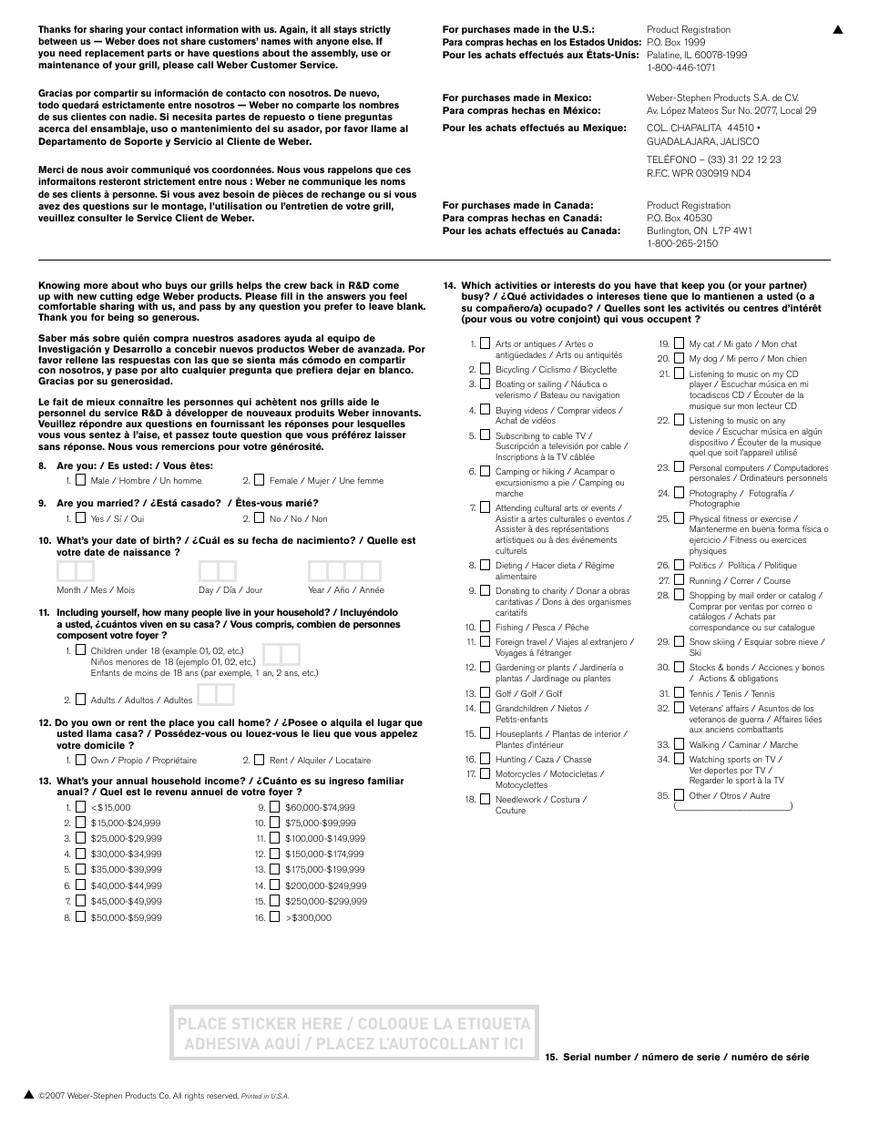 weber E/S-320 User Manual | Page 56 / 56