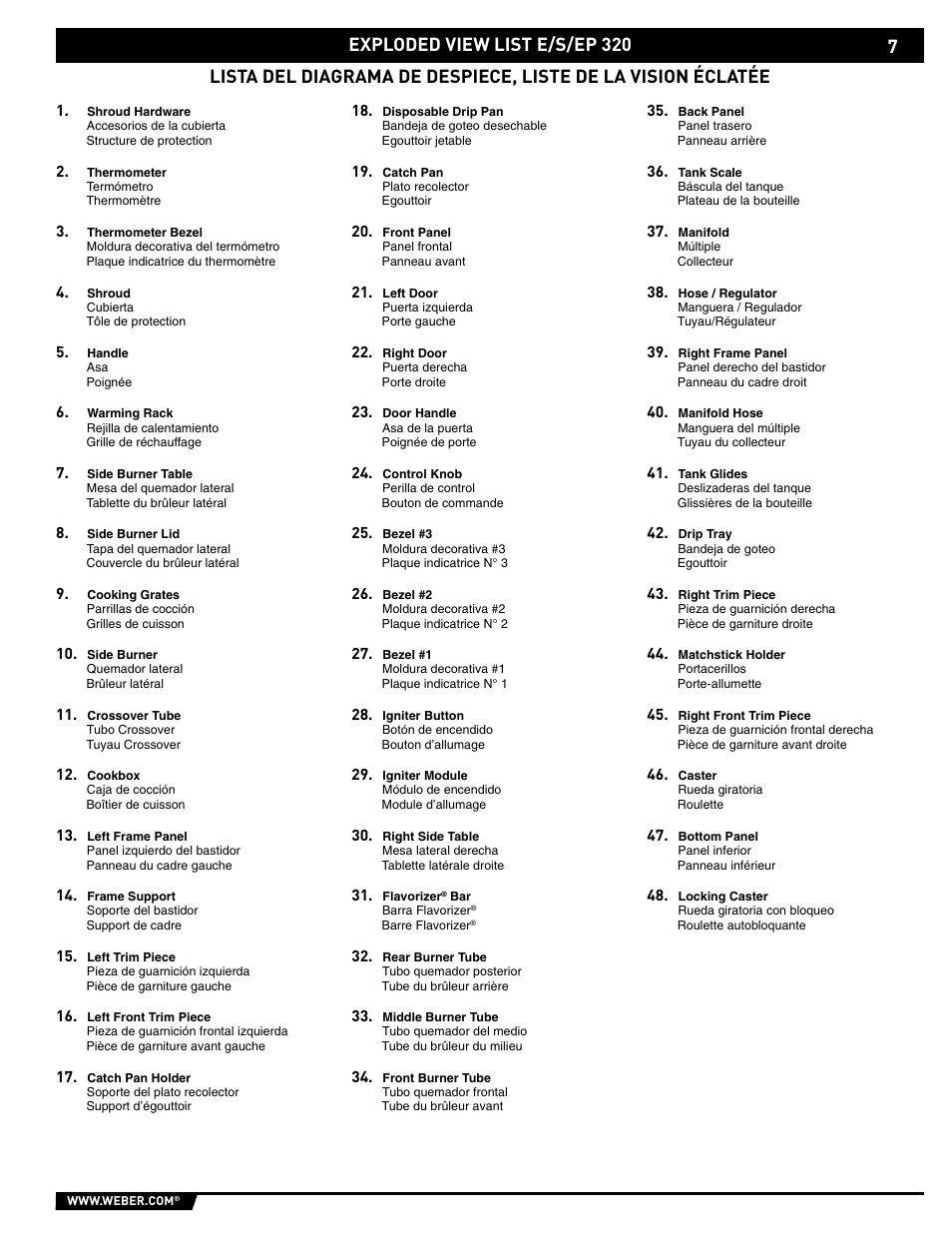 Exploded view list e/s/ep 320 | weber E/S-320 User Manual | Page 7 / 56