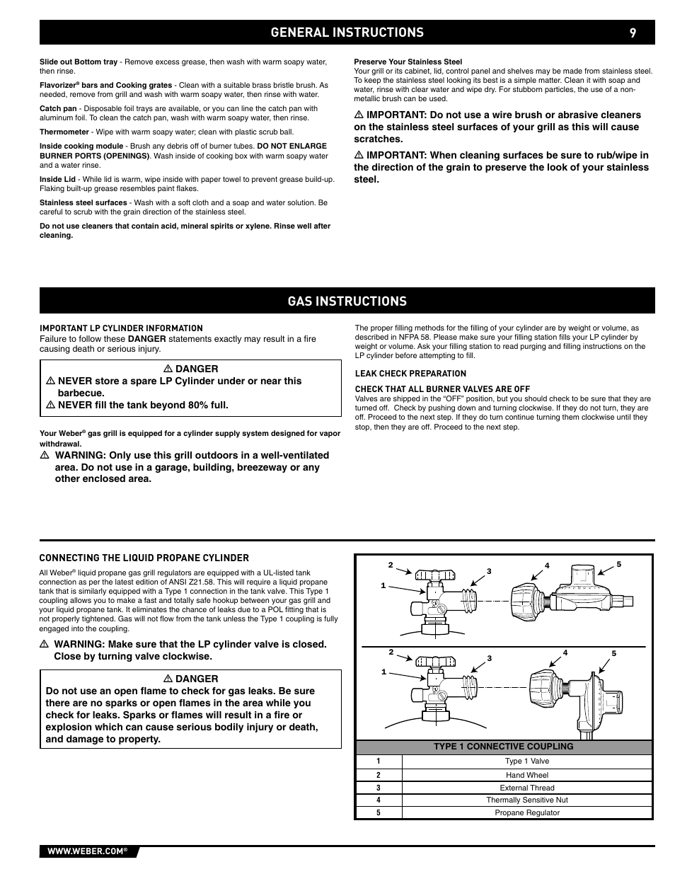 General instructions, Gas instructions | weber E/S-320 User Manual | Page 9 / 56