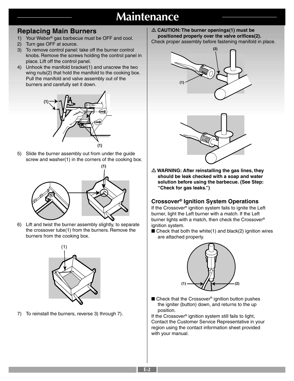 Maintenance, Replacing main burners | weber 55266 User Manual | Page 27 / 27