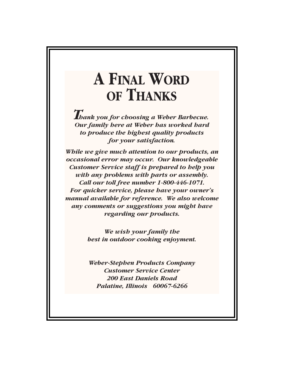 A final word of thanks, Inal, Ord of | Hanks | weber GENESIS 1000 SERIES User Manual | Page 32 / 32