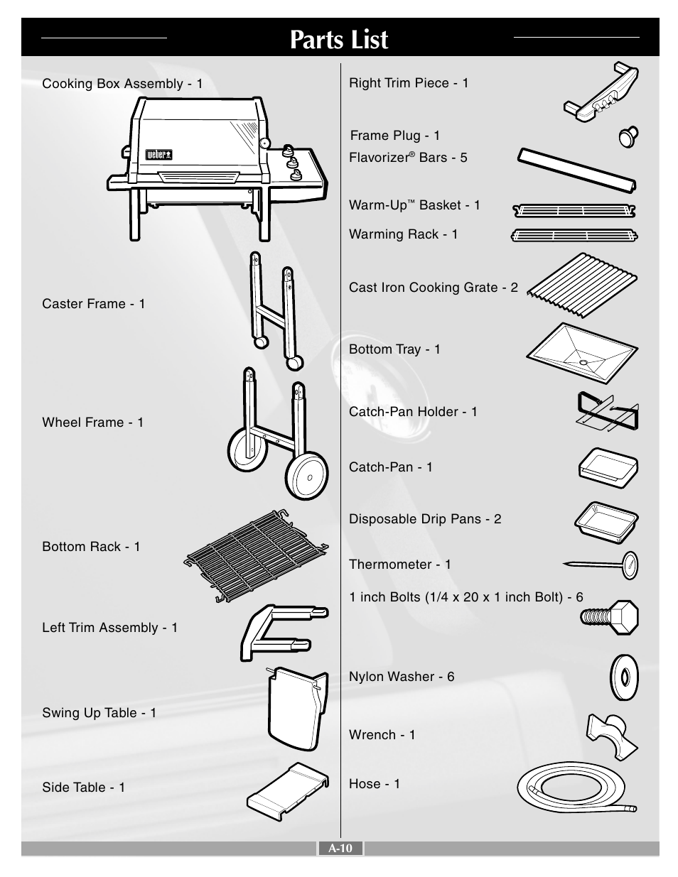 Parts list | weber 55277 User Manual | Page 10 / 28