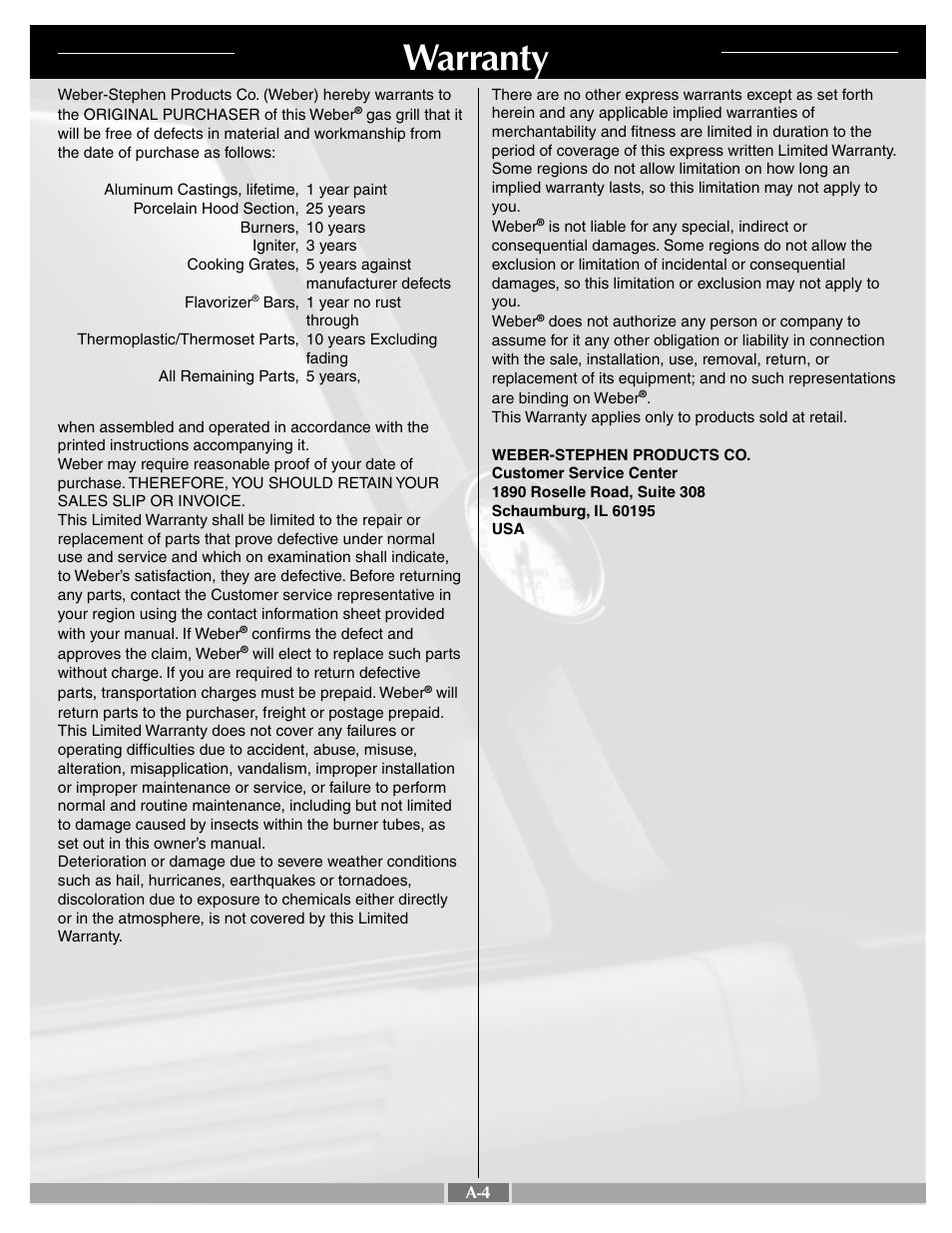 Warranty | weber 55277 User Manual | Page 4 / 28