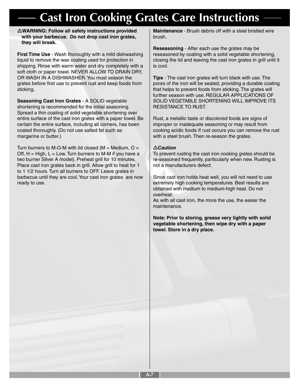 Cast iron cooking grates care instructions | weber 55277 User Manual | Page 7 / 28