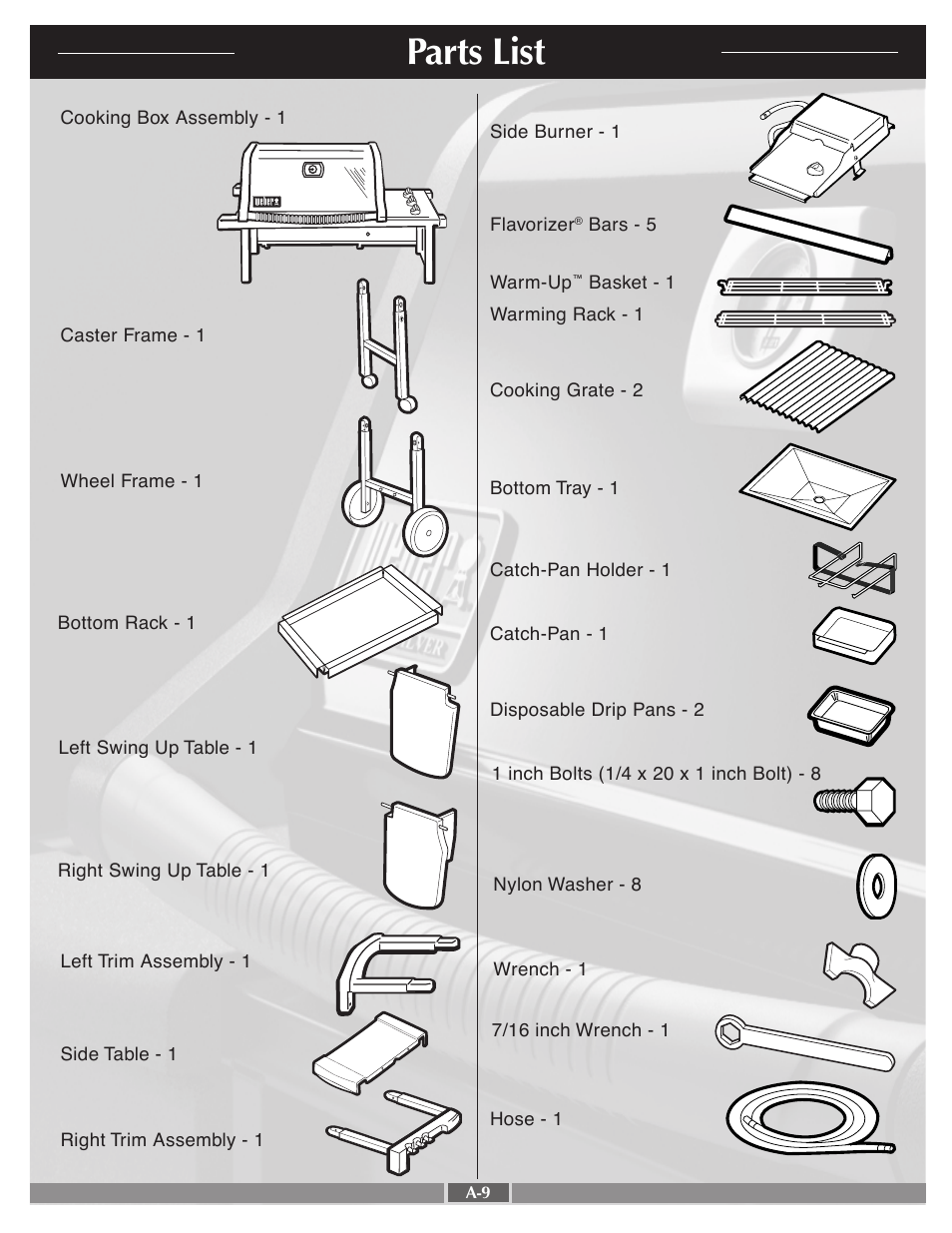 Parts list | weber 55556 User Manual | Page 9 / 29