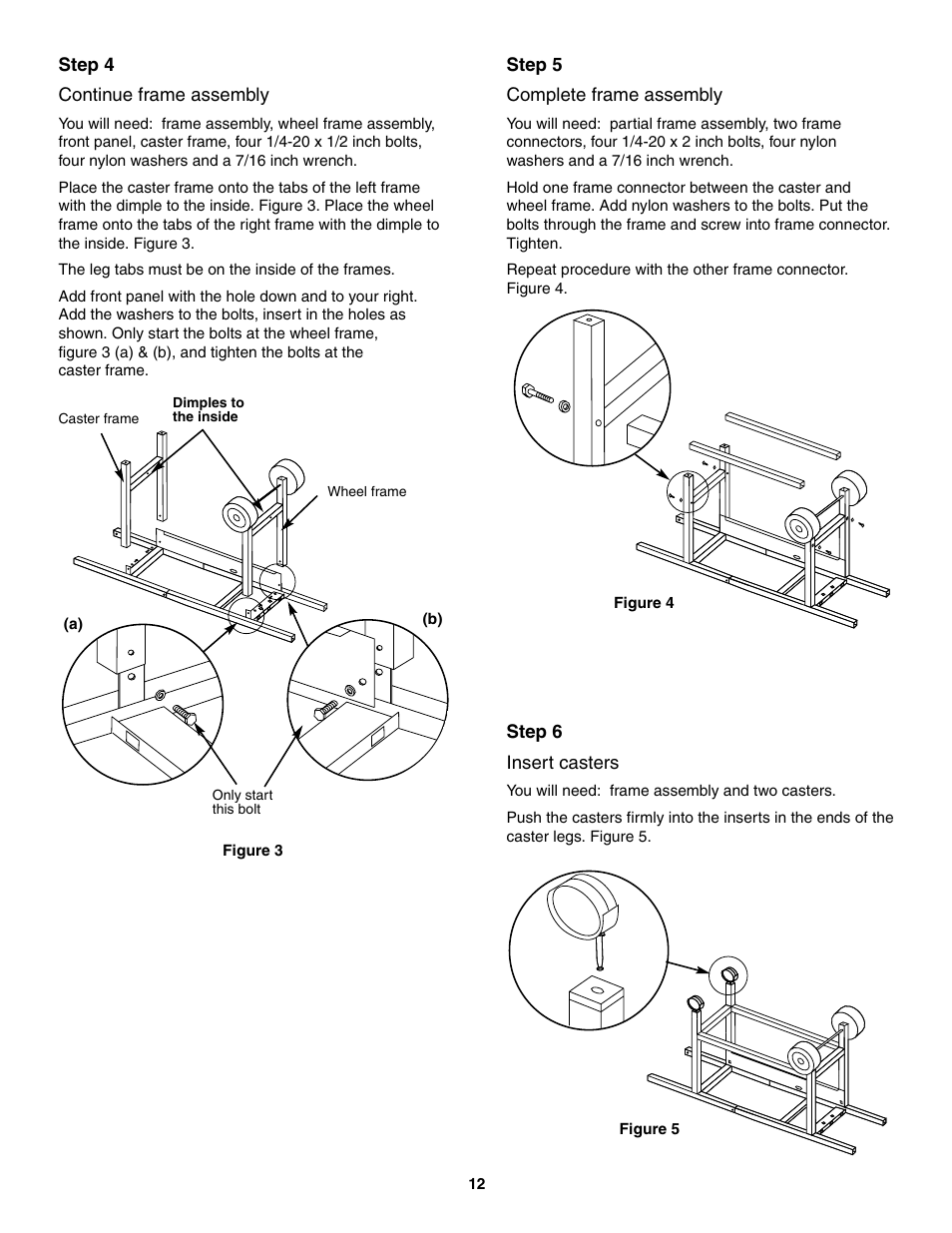 Continue frame assembly, Complete frame assembly, Insert casters | weber 4000 User Manual | Page 12 / 40