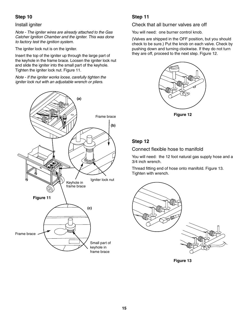 Install igniter, Check that all burner valves are off, Connect flexible hose to manifold | weber 4000 User Manual | Page 15 / 40