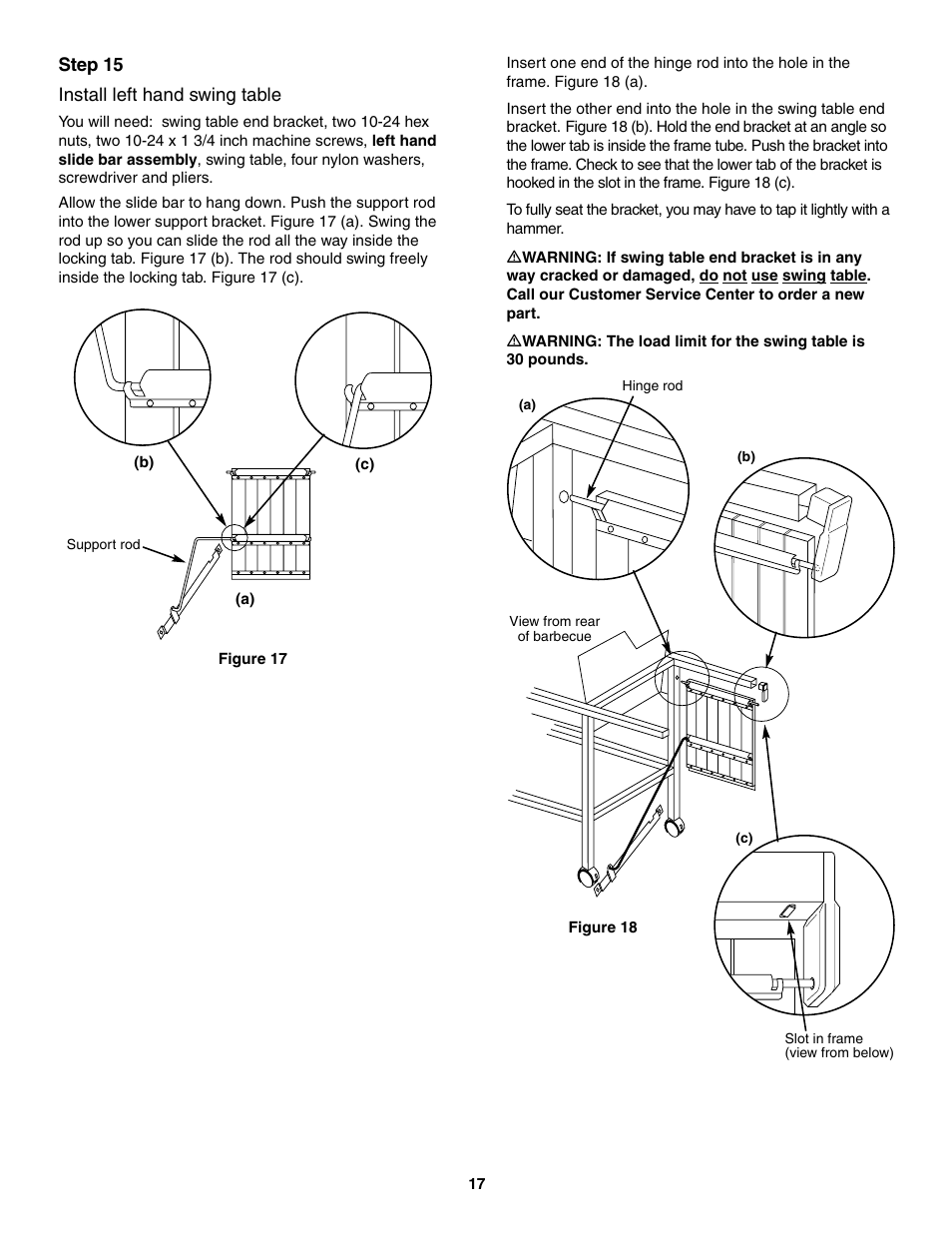 Install left hand swing table | weber 4000 User Manual | Page 17 / 40