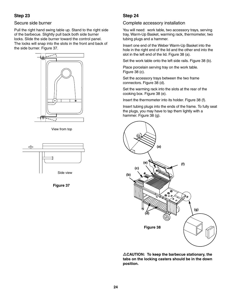 Secure side burner, Complete accessory installation | weber 4000 User Manual | Page 24 / 40