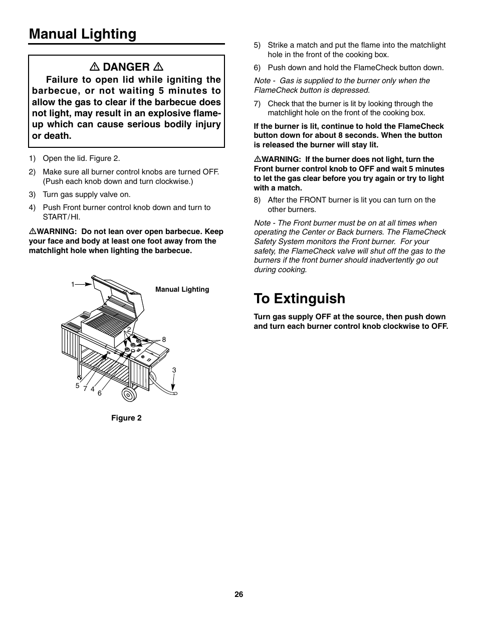 Manual lighting, To extinguish, Ƽ danger ƽ | weber 4000 User Manual | Page 26 / 40