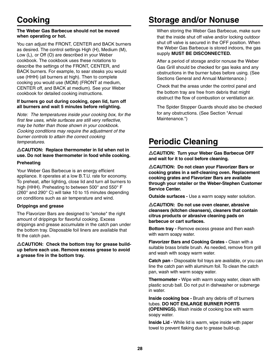 Cooking, Storage and/or nonuse, Periodic cleaning | weber 4000 User Manual | Page 28 / 40