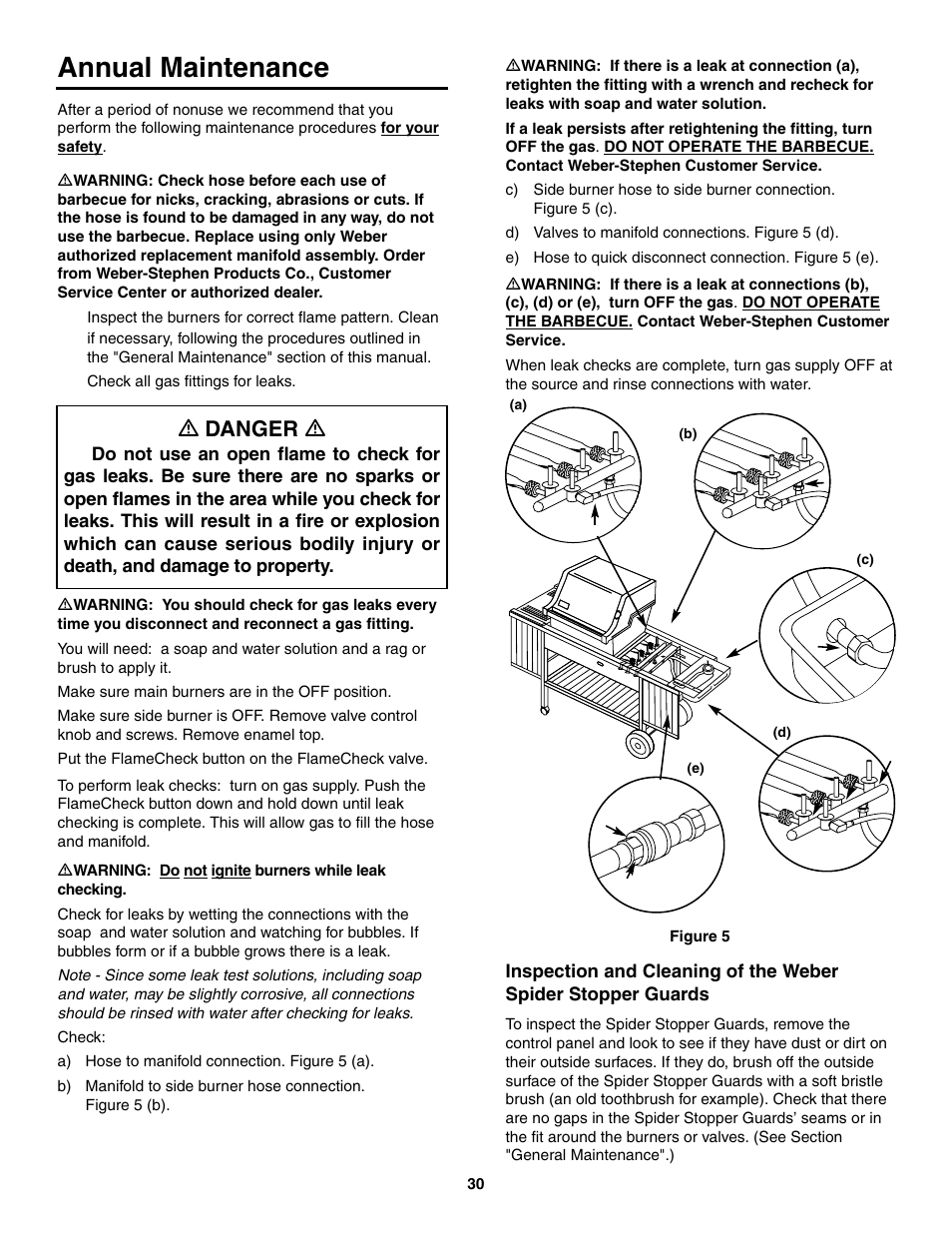 Annual maintenance, Ƽ danger ƽ | weber 4000 User Manual | Page 30 / 40