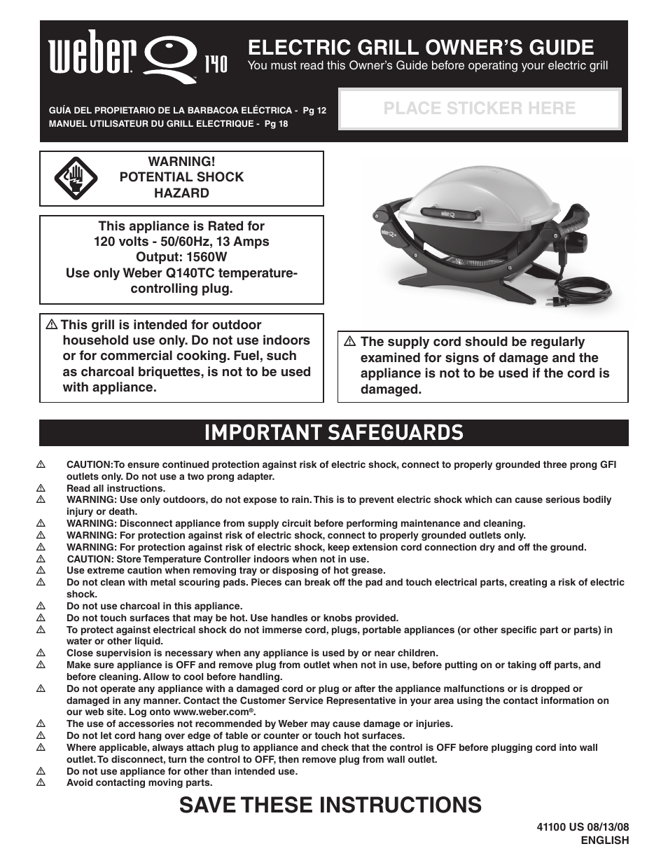 weber Electric Grill Q 140 User Manual | 28 pages