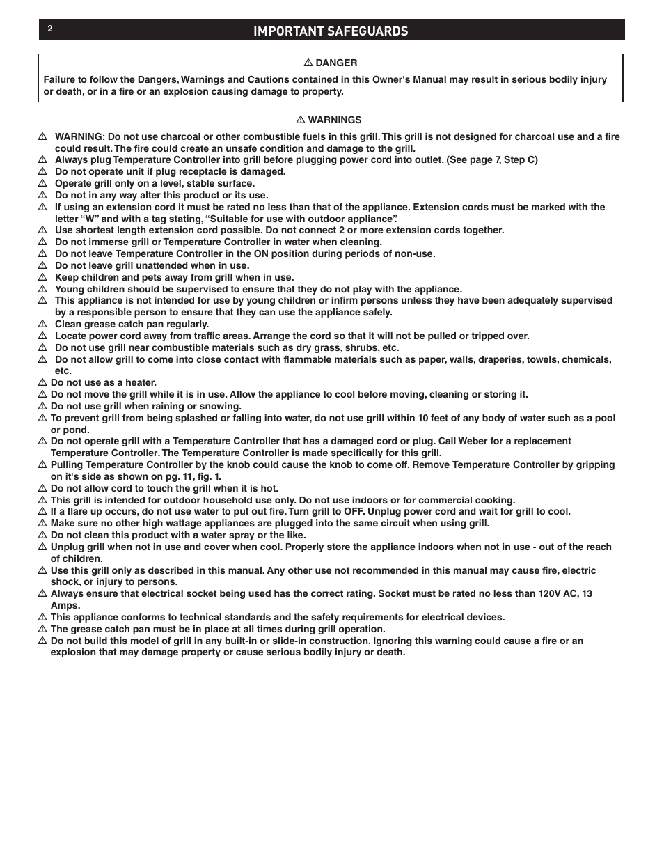 Important safeguards | weber Electric Grill Q 140 User Manual | Page 2 / 28