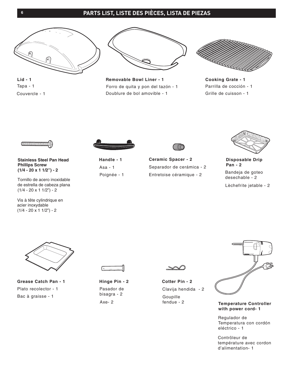 Parts list, liste des pièces, lista de piezas | weber Electric Grill Q 140 User Manual | Page 6 / 28