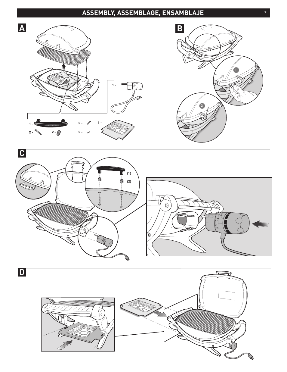 Bc d, Assembly, assemblage, ensamblaje | weber Electric Grill Q 140 User Manual | Page 7 / 28