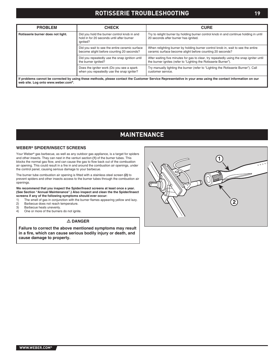 Rotisserie troubleshooting, Maintenance | weber Summit S-640-NG User Manual | Page 19 / 24