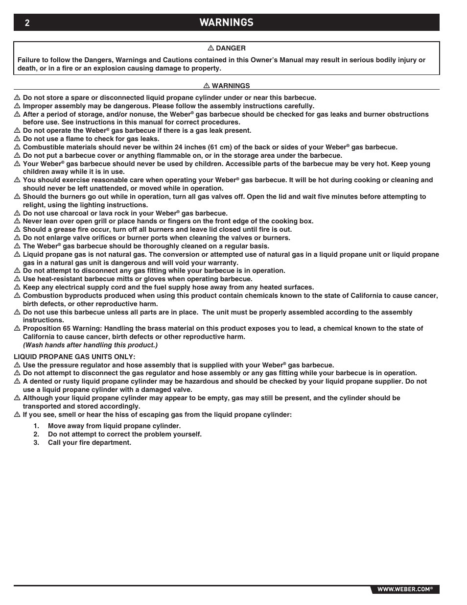Dangers and warnings, Warnings | weber Summit S-640-NG User Manual | Page 2 / 24