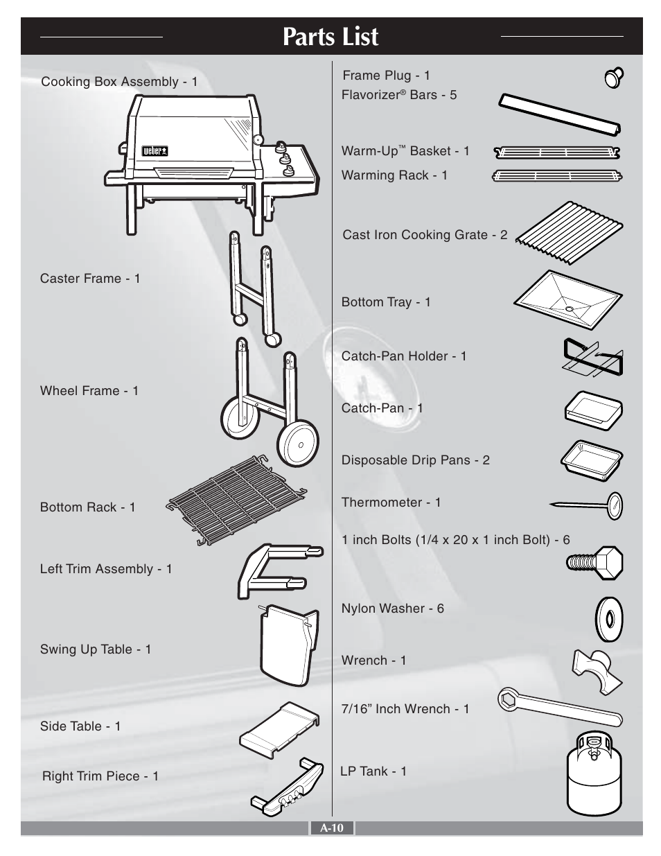 Parts list | weber 55276 User Manual | Page 10 / 30