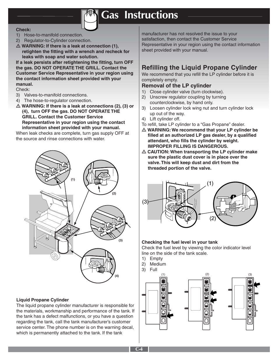 Gas instructions, Refilling the liquid propane cylinder | weber 55276 User Manual | Page 24 / 30