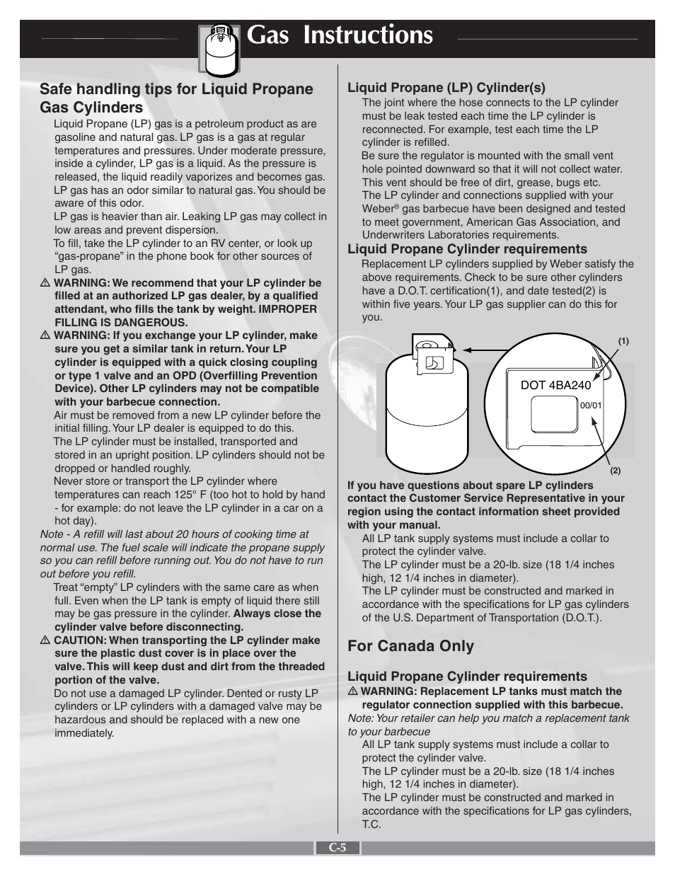 Gas instructions, For canada only | weber 55276 User Manual | Page 25 / 30