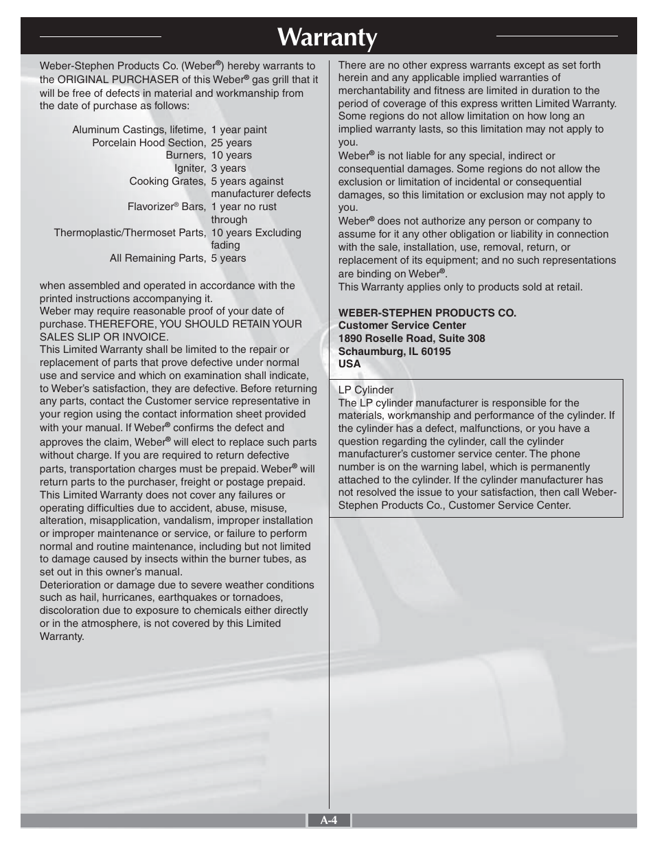 Warranty | weber 55276 User Manual | Page 4 / 30