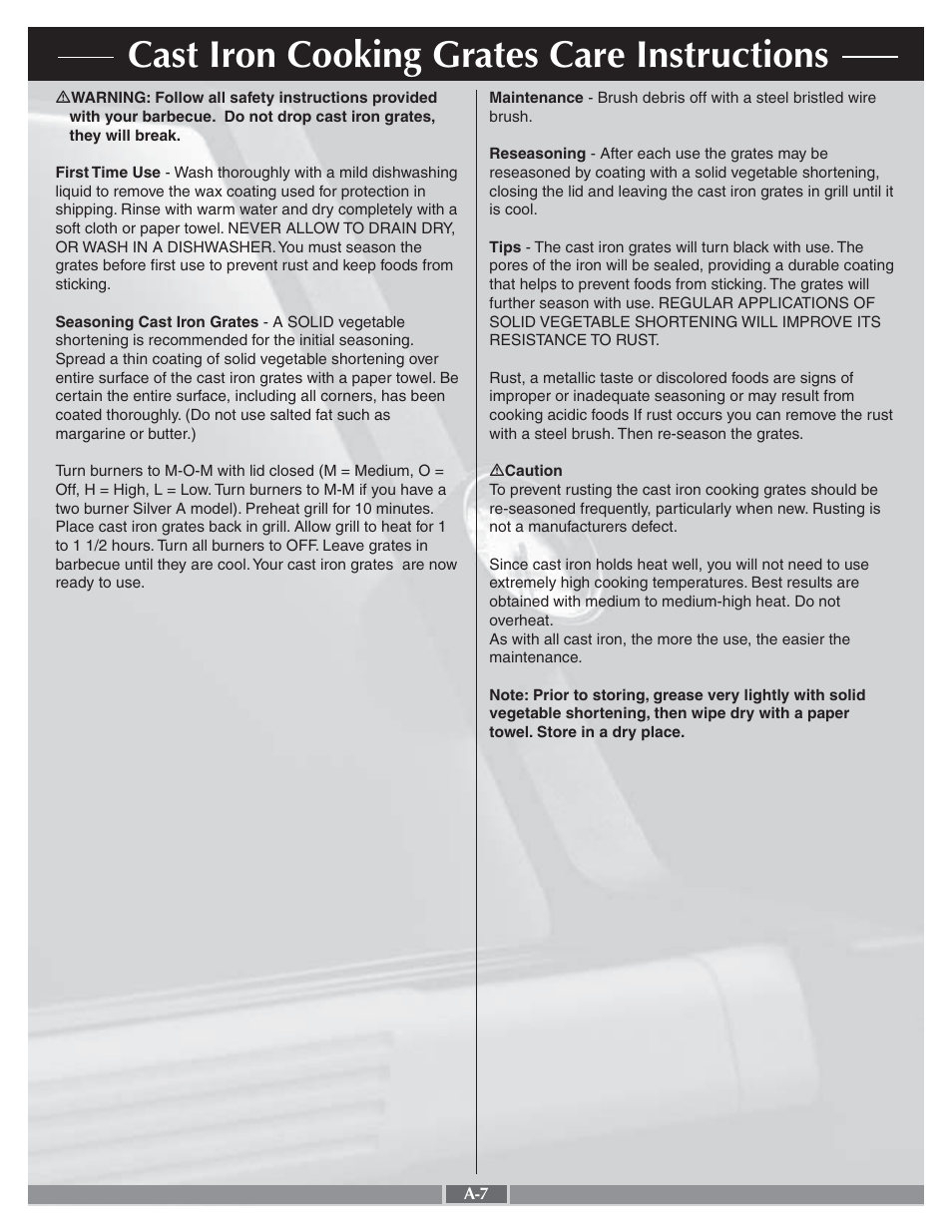 Cast iron cooking grates care instructions | weber 55276 User Manual | Page 7 / 30