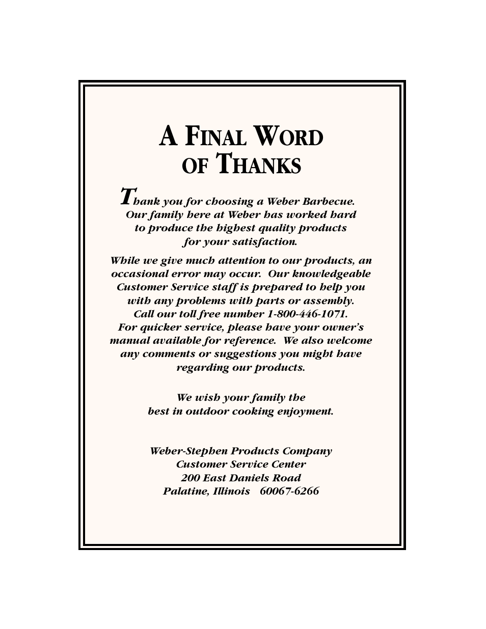 A final word of thanks, Inal, Ord of | Hanks | weber SPIRIT 700 User Manual | Page 36 / 36